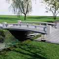 Scenic Garden Stepping Stones Path With Stone Bridge Stream Grass And Trees 3d model