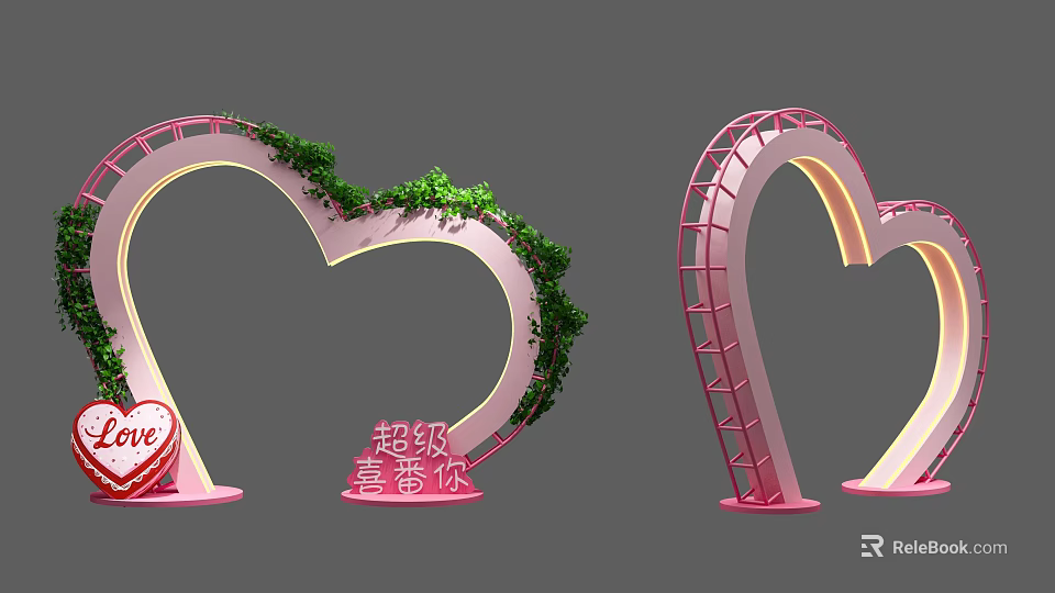 Heart Shaped Pink Photo Spot With Green Vines And Ladder Structure Love Elements 3d model 