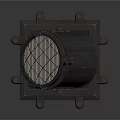 Black Industrial Mechanical Device With Square Base And Circular Mesh Cover