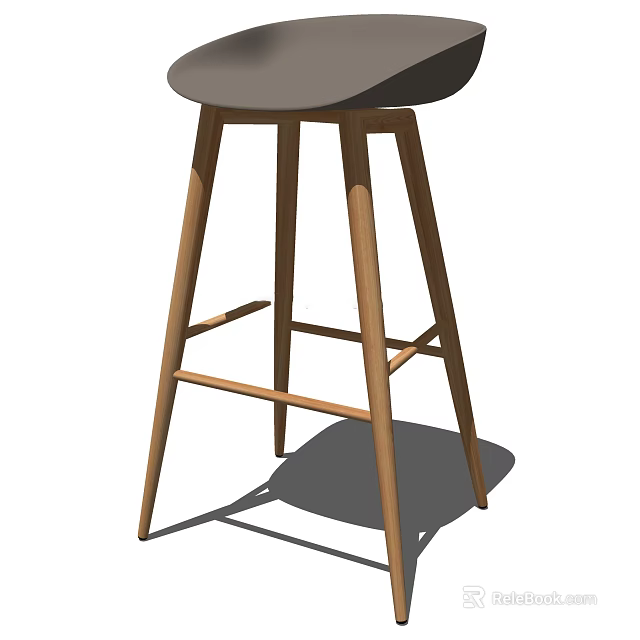 Modern Minimalist Bar Stool With Wooden Legs And Dark Comfortable Seat 3d model 