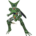 Green Spotted Anime Style Doll in Crouching Position with Sharp Ears and Clawed Hands 3d model