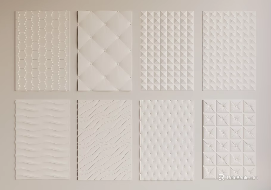 Soft Panels With Various Textured Designs Quilted Wavy Grid And Geometric Patterns For Interior Decoration 3d model