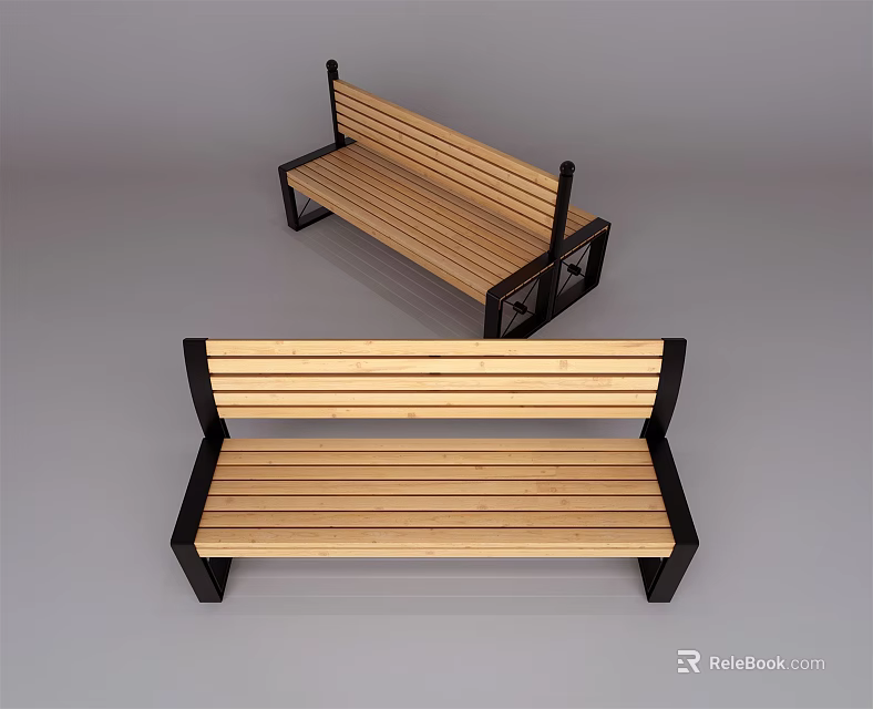 Outdoor Bench With Wooden Slats Black Frame And Simple Modern Design 3d model 