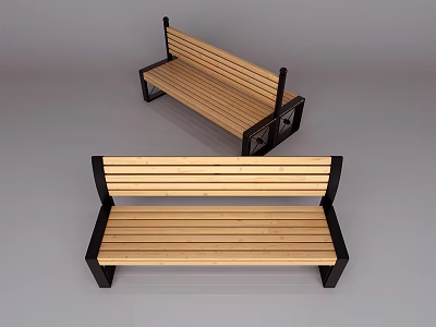 Outdoor Bench With Wooden Slats Black Frame And Simple Modern Design 3d model