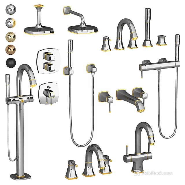 Complete Shower Faucet Set with Handheld Head Valve Controls and Accessories 3d model