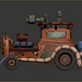 Detailed Orange Cartoon Mechanical Vehicle With Green Cannon And Pipes