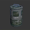 Rustic Green And Silver Metal Container With Glowing Green Panels And Top Handle Design