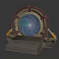 Cartoon Scene With Circular Device Blue Green Swirl Center Metal Frame Steps Yellow Components