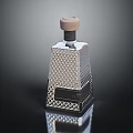Elegant Metallic Bottle With Wooden Cap Diamond Pattern Label And Reflection On Black Background