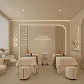 Luxury Modern Hair Beauty Salon Interior With White Sofas Massage Beds Clothing Rack And Plants