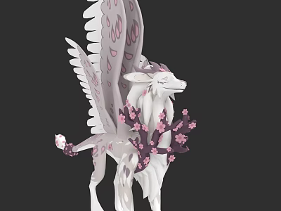 Elegant White Flying Creature With Pink Spotted Wings And Blossom Decorations 3d model
