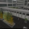 Courtyard Garden Landscape with Surrounding Buildings Paved Ground Stepped Seats and Green Plants