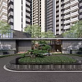 Modern High Rise Residential Landscape With Circular Greenery Entrance Trees And Architectural Design