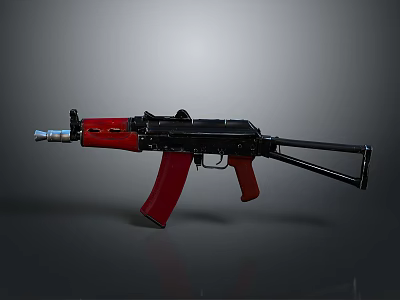 Red and Black Modern Assault Rifle With Detachable Magazine and Tactical Grip 3d model