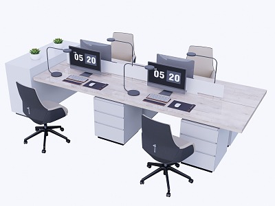 Modern Office Desk and Chair Computer Desk Staff Desk 3d model