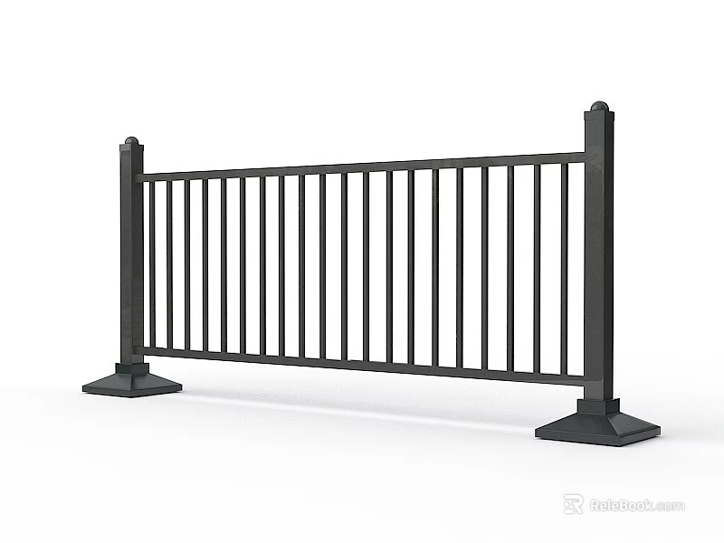 Municipal Road Guardrail Black Metal Design With Vertical Rails And Stable Posts 3d model 