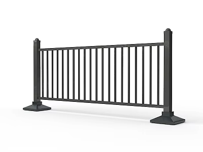 Municipal Road Guardrail Black Metal Design With Vertical Rails And Stable Posts 3d model