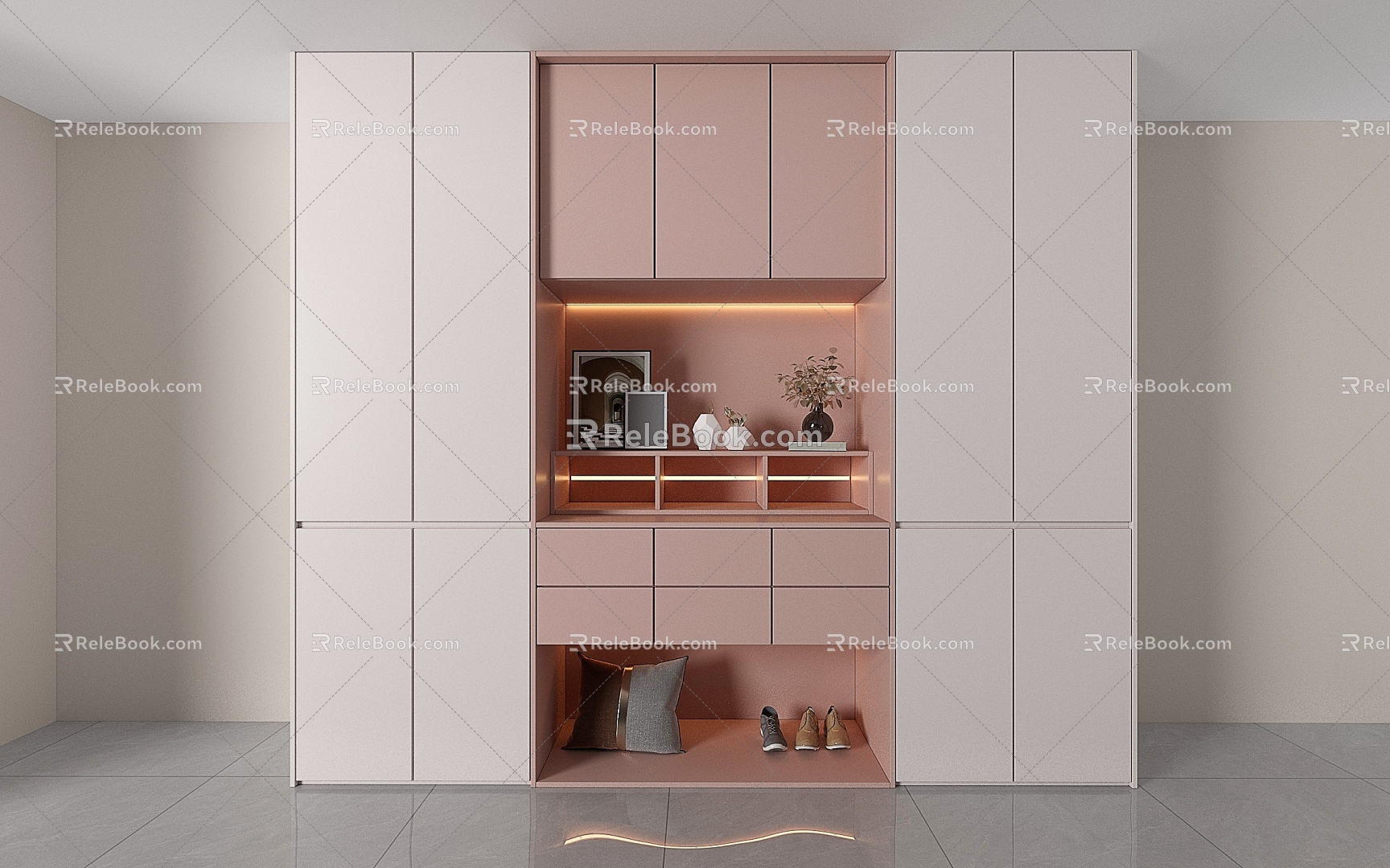 Simple Fresh Bedroom Wardrobe Segmented Open Panel Combination Color Stitching Locker 3d model