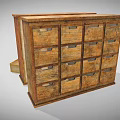 Wooden Display Cabinet Shelves with Multiple Open and Closed Drawers for Rustic Storage Showcase