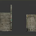Ancient Architectural Components Featuring Staircase With Steps And Arched Doorway With Carvings And Decorations