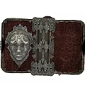 Vintage Open Book With Yellowed Pages Decorative Borders Metal Clasps And Red Seal