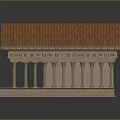 Ancient Classical Temple Model With Red Tile Roof Stone Columns And Steps