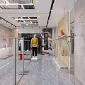 Modern Clothing Store Interior With Display Racks Seating Area And Wall Art