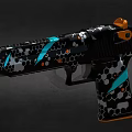Unique Handgun Design With Black Base Honeycomb Pattern Blue And Orange Accents