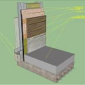 Building Component Sectional Structure With Concrete Base Wooden Panel And Insulation Layers 3d model