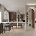Modern Club Interior Design With Columns Plants Windows Chairs And Tables