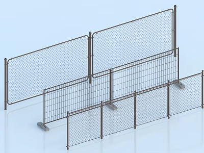 Durable Metal Mesh Fencing Construction Components With Steel Panels And Base Supports 3d model