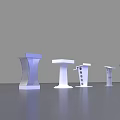 White Display Pedestals With Various Designs On Gray Reflective Surface 3d model