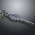 Futuristic SciFi Spaceship Design With Long Pointed Hull And Detailed Structure