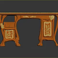 Orange Wooden Table With Golden Ornamental Carvings And Decorative Leg Design