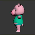 Pink Hippo Doll In Green Shirt With HIPPO Text Green Shorts Standing On Dark Background