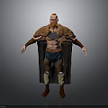 Red Haired Bearded Muscular Warrior With Fur Vest Blue Shorts Knee Pads And Red Boots