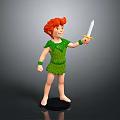 Red Haired Character In Green Leaf Outfit Holding Sword Standing On Black Base
