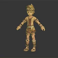 Animated Young Game Character With Brown Leather Outfit Arm Leg Guards And Short Hair