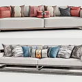 Modern Two Seater Sofa With Colorful Patterned Cushions And Sturdy Supportive Frame 3d model
