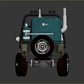 Detailed Beige Toy Jeep Model With Blue Storage Tank Large Wheels And Open Cockpit