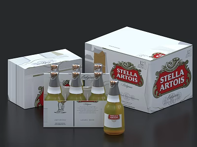 Stella Artois Classic Lager Beer Bottles with Premium Carton Packaging Design 3d model