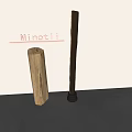 Two Wooden Columns with Minotli Sign on White Wall and Gray Countertop Interior Decor