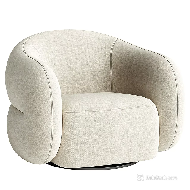 Beige Fabric Single Sofa With Modern Curved Armrests And Cozy Design 3d model 