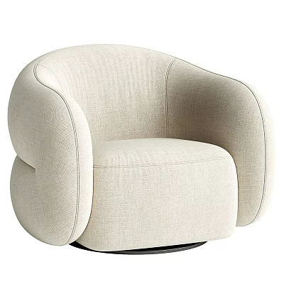 Beige Fabric Single Sofa With Modern Curved Armrests And Cozy Design 3d model