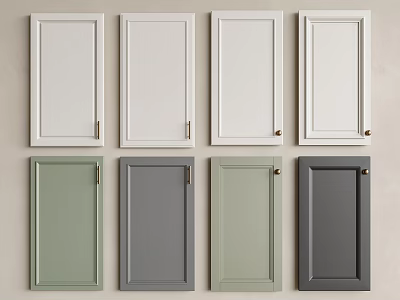 Various Colored Cabinet Doors Display Featuring White Green And Gray Shades 3d model