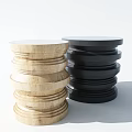 Modern Stylish Coffee Tables With Stacked Design Wooden Black And Round Shapes With Plants