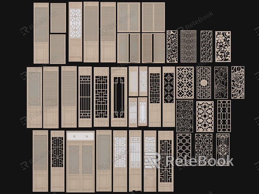 Chinese Pane Door and Window Carved New Chinese Door Window Hollow Chinese Structure model