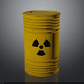 Yellow Radioactive Barrel With Black Radiation Symbol On Dark Background