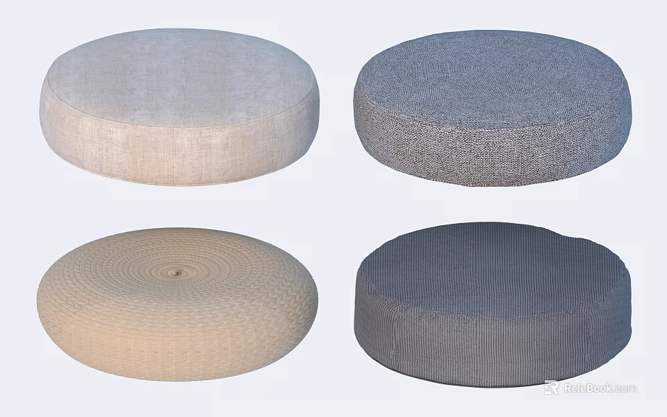 Round Textured Cushions in Neutral Tones for Home Decor and Seating 3d model 