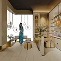Zun Hua Modern Interior Space With Shelves Counter And Green Plant Decor